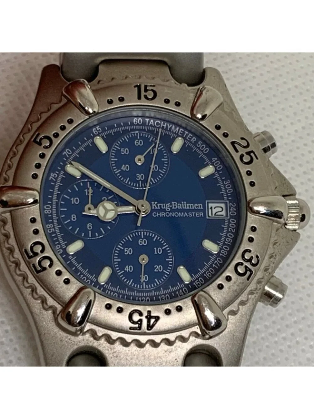 Men's Krug Baumen Chronomaster Watch 39mm Blue Dial Quartz chronograph running